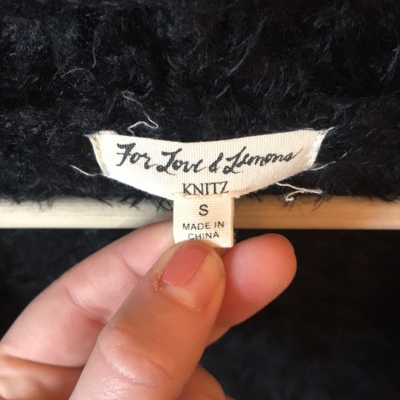 For Love and Lemons Knitz Black Eyelash Fuzzy Cardigan Size Small - Picture 2 of 7